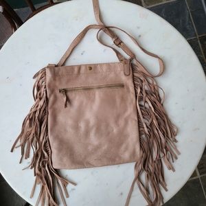 Lucky Brand Taupe/Grey Leather Fringe Crossbody Handbag